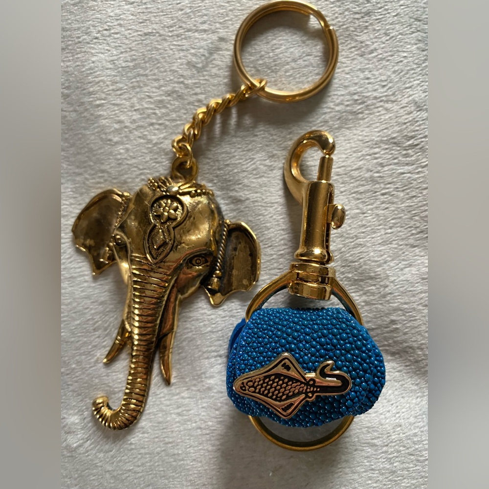 BagCharm Keychain Combo Gold Elephant Key Holder Blue Mini Handbag NWT!